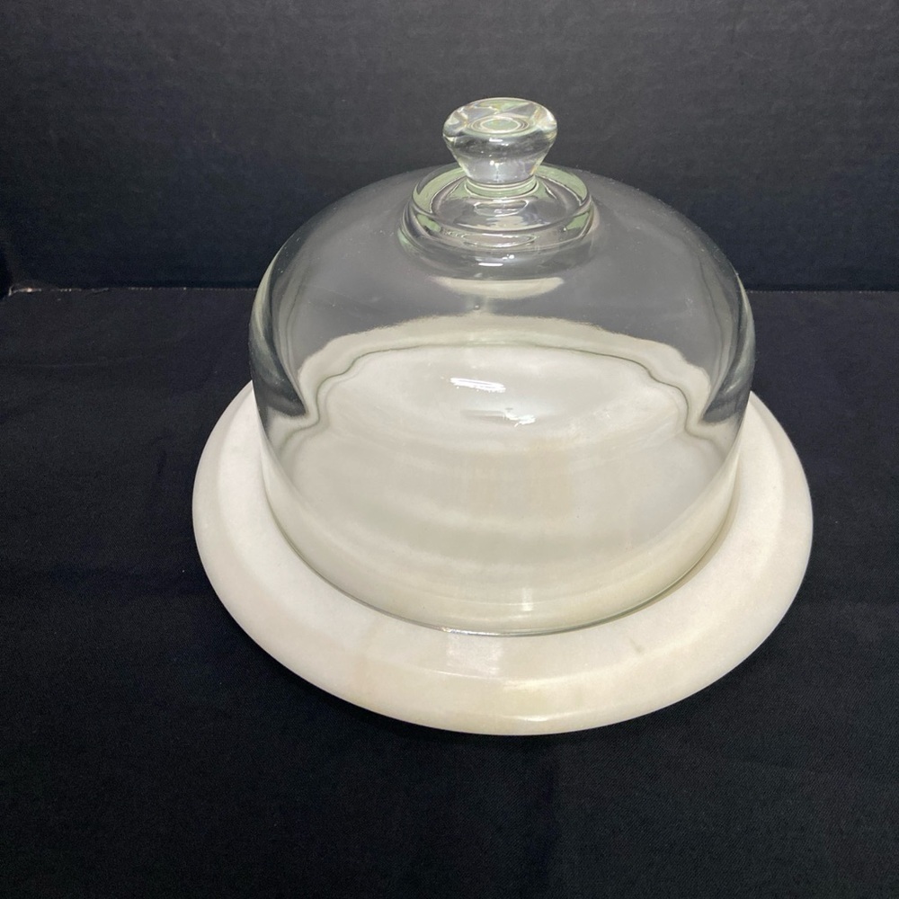 Vtg Goodwood‎ White Marble Cheese Platter w/ Glass Dome